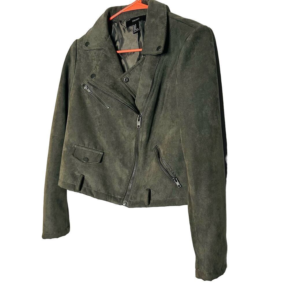 Forever 21 Green Suede Cropped Button Front Jacket Size Medium